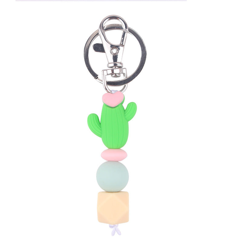 Wholesale Cartoon 3D Cactus Silicone Beaded Keychain